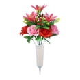 thumbnail image 3 of Memorial Day Cemetery Flowers with Grave Vase Artificial Memorial Flower Bouquets Red Pink Yellow Silk Carnation Spring Floral Arrangement for Gravesites Headstone Outdoor Decor, 3 of 8