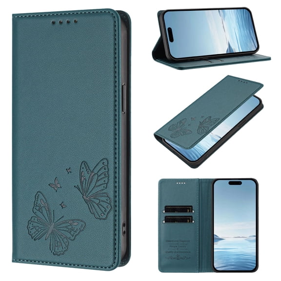 Phone Case for iPhone 14 Plus, PU Leather Case with RFID Block Card Slots Stand Magnetic Flip Wallet Cover for iPhone 14 Plus, Green