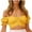 Yellow-32, variant on Mittory Women's Off Shoulder Ruffle Trim Ruched Short Sleeve Tube Crop Tops Summer Sexy Tie Up Back Blouse Shirts