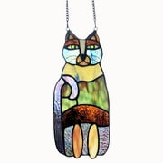 River of Goods 13 in. Crazy Cat Stained Glass Window Panel in Multicolors