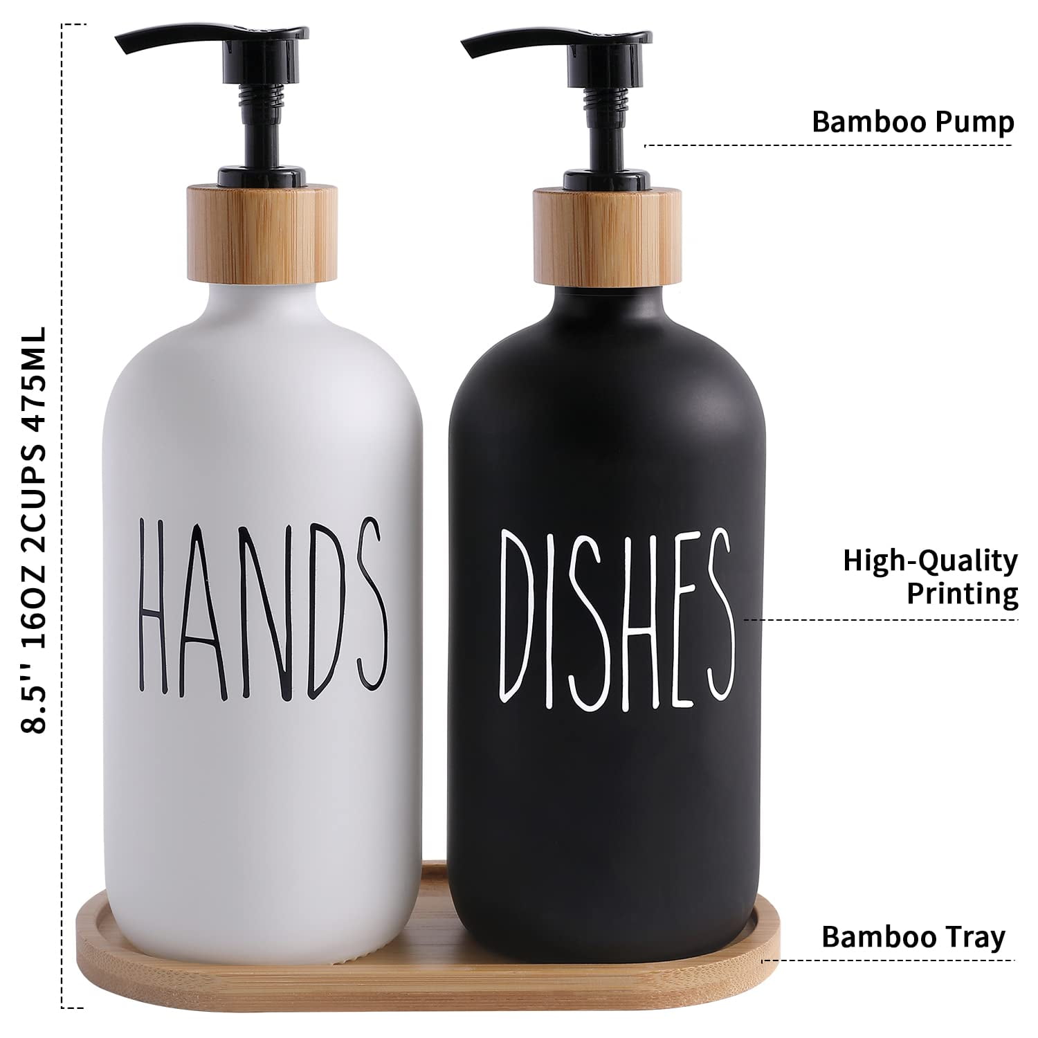 MaisoNovo Dish Soap Dispenser for Kitchen Sink w. Bamboo Pump and Soap Tray
