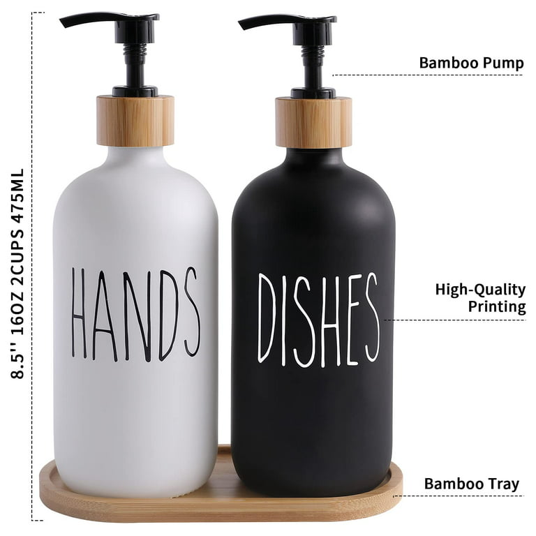 Dish Soap Dispenser and Hand Soap Dispenser with Bamboo Pump and