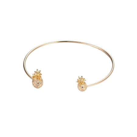 - Lux Accessories Gold Tone Pineapple Crystal Rhinestones Simple Cuff Bracelet