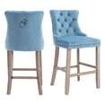 thumbnail image 6 of DONICK Velvet Counter Height Bar Stools Set of 2,Button Tufted Back Bar Chair Nailhead Back Pull Tab Wooden Leg(Light Blue), 6 of 10