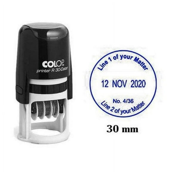 Self Inking COLOP R30 Round Custom Rubber Stamp With Date Personalized Office Stamper - Dater Stamp - Blue Ink