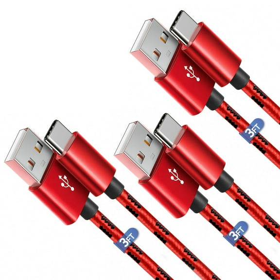 Afflux 3 Pack USB-A to USB-C Fast Charger Braided Type C Cable Compatible with iPhone 17 / 16 / 15 Pro Max Plus Air, Samsung Galaxy S25 S24 S23 Ultra, Google Pixel, iPad Pro, Universal (3ft, Red)
