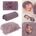 thumbnail image 1 of Coofit 3PCS Newborn Photo Prop Cute Decorative Swaddle Wrap Photography Mat & Headband, 1 of 10