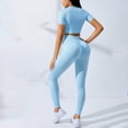 thumbnail image 3 of Erwazi Two Piece Yoga Outfit Sets for Women Casual Cropped Short Sleeve Tops and Slim Fit Tummy Control Pants 2 Pcs Tracksuits Set, Blue, S, 3 of 3