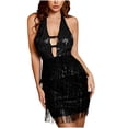 thumbnail image 2 of Vestidos Puntoco de verano para mujer, vestido sexi con retales con lentejuelas, vestido con espalda descubierta y borlas, falda con nalgas, vestido de baile con temperamento, 2 of 6