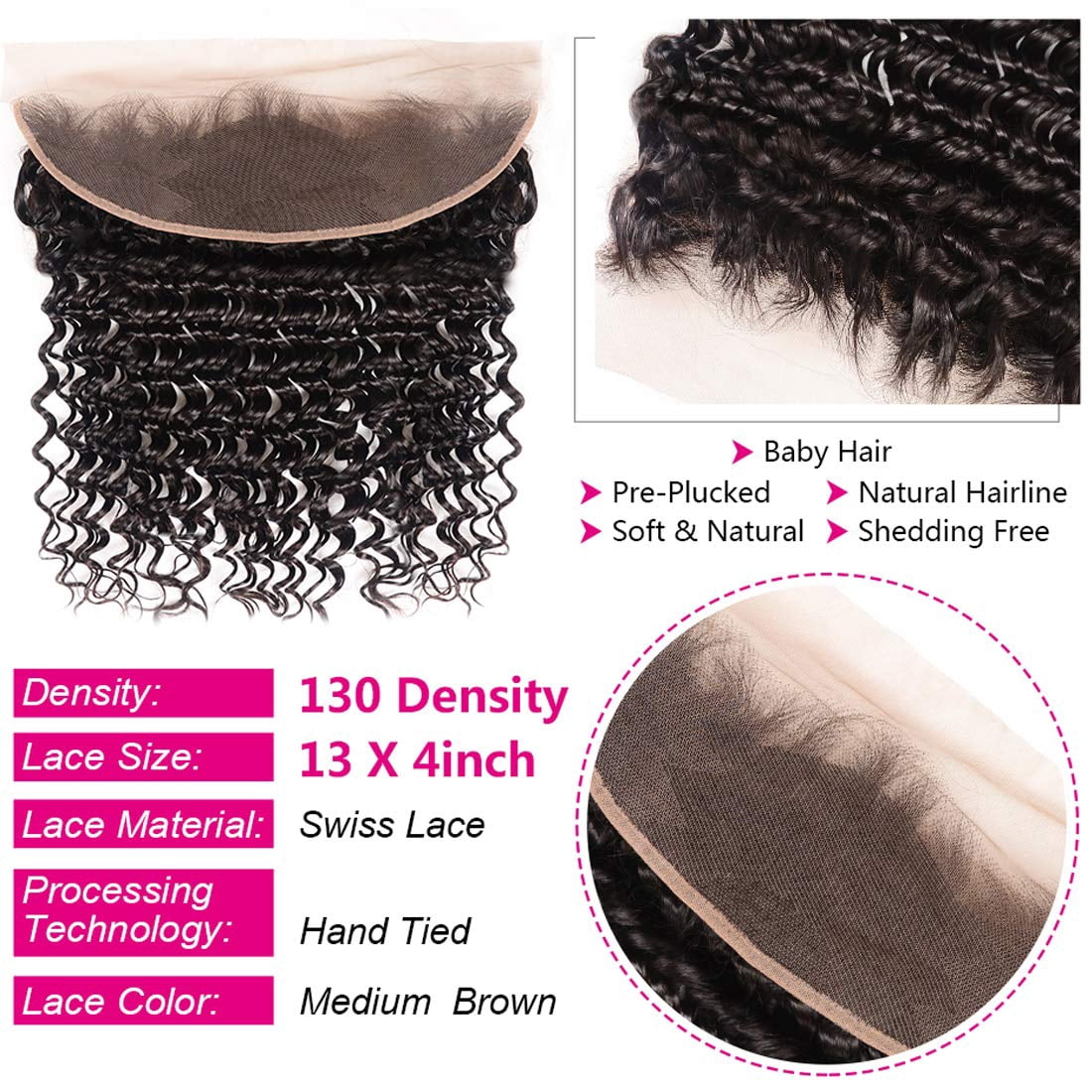 Brazilian Deep Wave Lace Frontal Closure 13X4 Ear to Ear  display picture 1