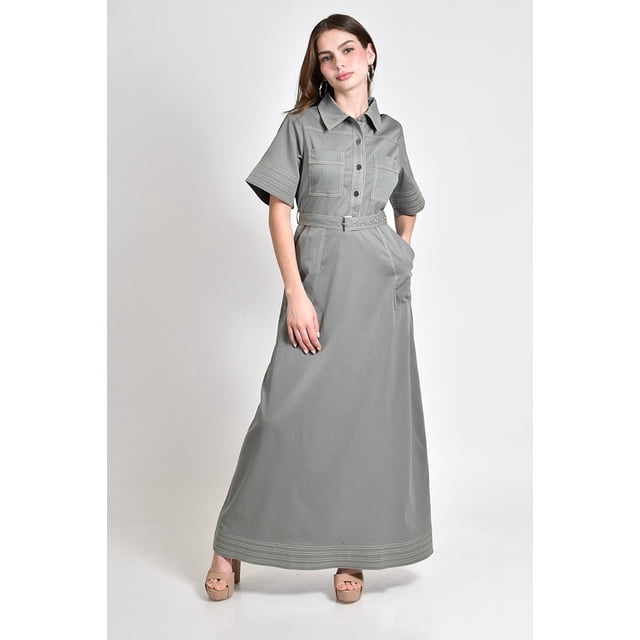 Vestido camisero largo Roman Fashion /Juvenil, 3829 (Verde militar) verde oscuro M