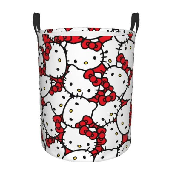 Circular Hamper with Handles, Hello Kitty Laundry Basket Dirty Clothes Storage Basket For Home Bathroom Medium