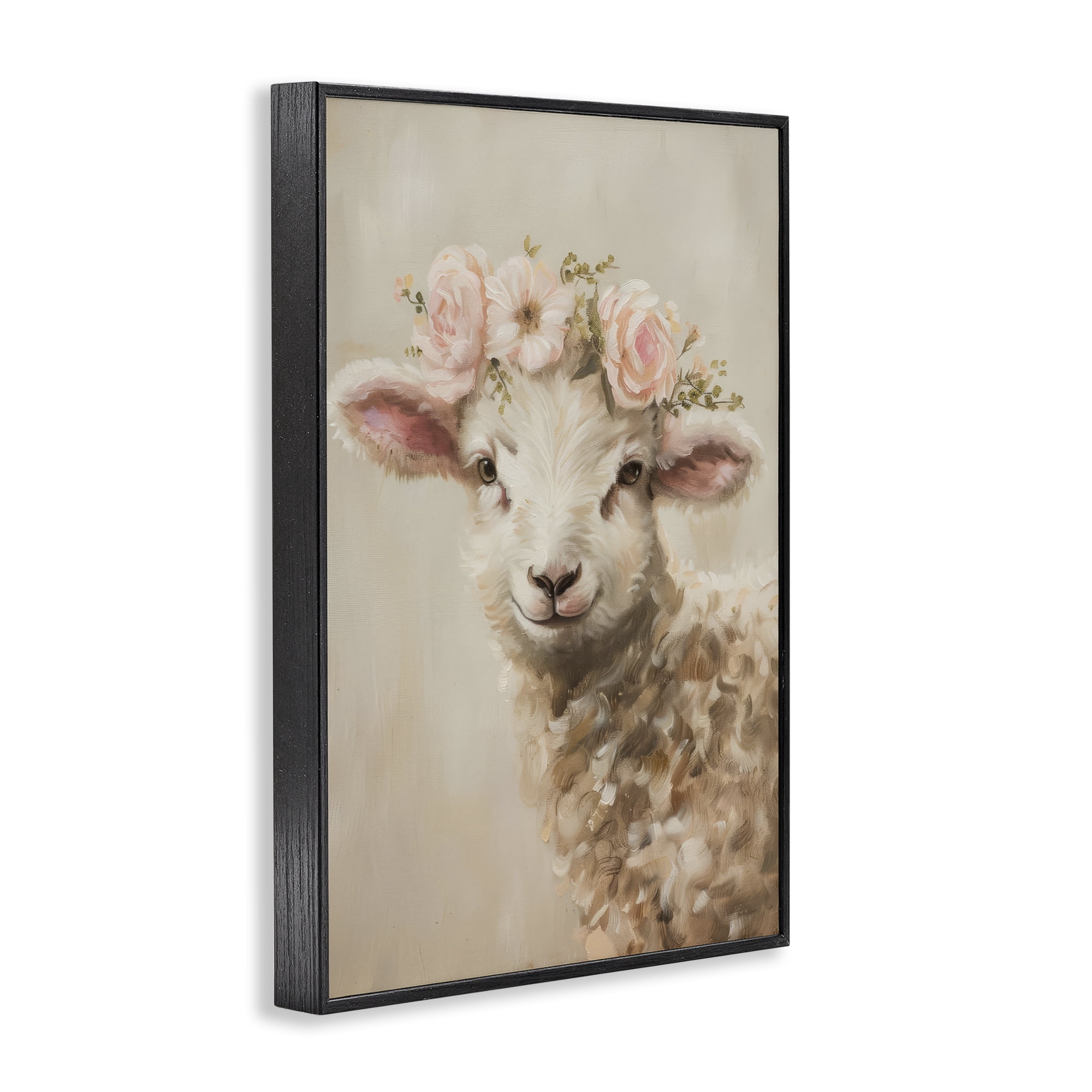 Stupell Industries Soft Floral Lamb Animals & Insects Painting Black Framed Art Print Wall Art, 20 x 30
