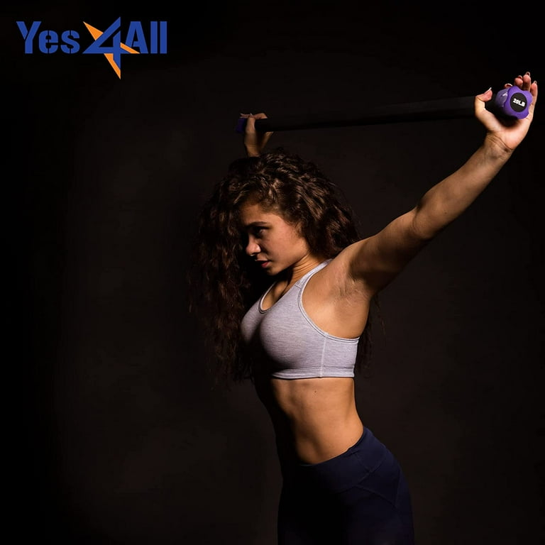 Yes4All Weighted Exercise Bar 8lbs With Resistance Bands - 48" Total Body Workout Bar