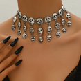 thumbnail image 1 of Gothic Silvery Skull Tassel Necklace - Perfect For Halloween & Parties, Alloy Fashion Accessory For Women, 1 of 5