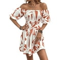 thumbnail image 3 of Xuanfei Women Printed Elastic Off Shoulder Short Sleeve Smocked Waist Mini Dress, 3 of 7