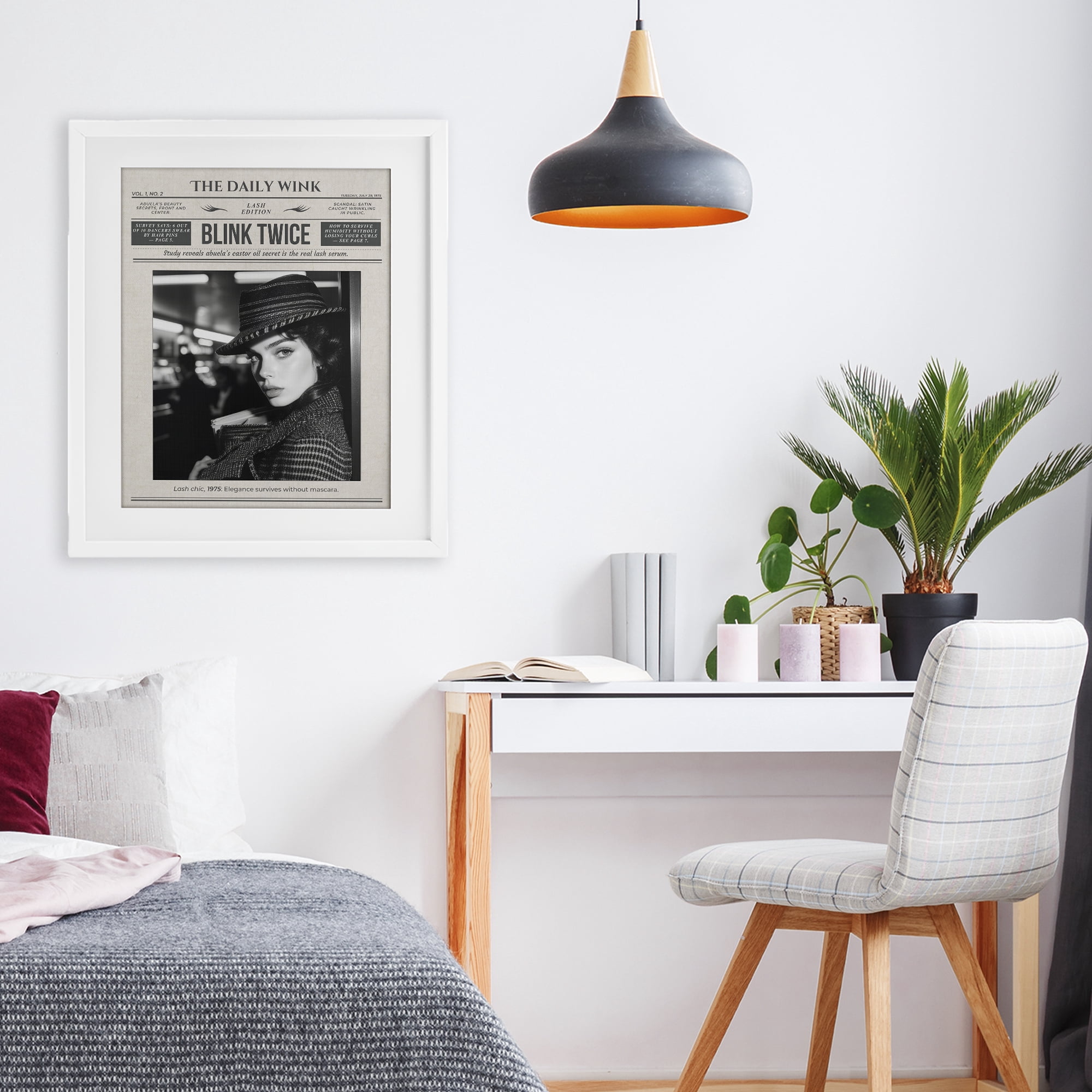 The Daily Wink Magazine White Framed Print Under Glass, design by A Barefoot Stylist