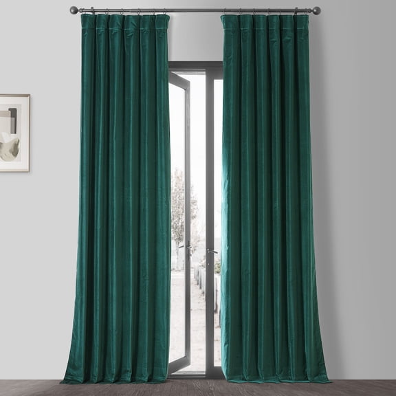 Dublin Green Vintage Cotton Velvet Curtain (1 Panel), Dublin Green, 50W X 108L