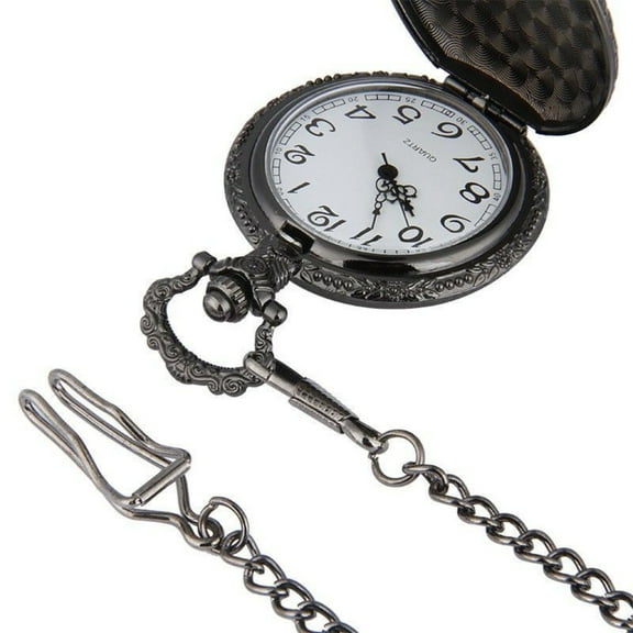 Black Skull Pocket Watch Vintage Quartz Necklace Watch Gothic Style Pendant Timepiece for Men and Women