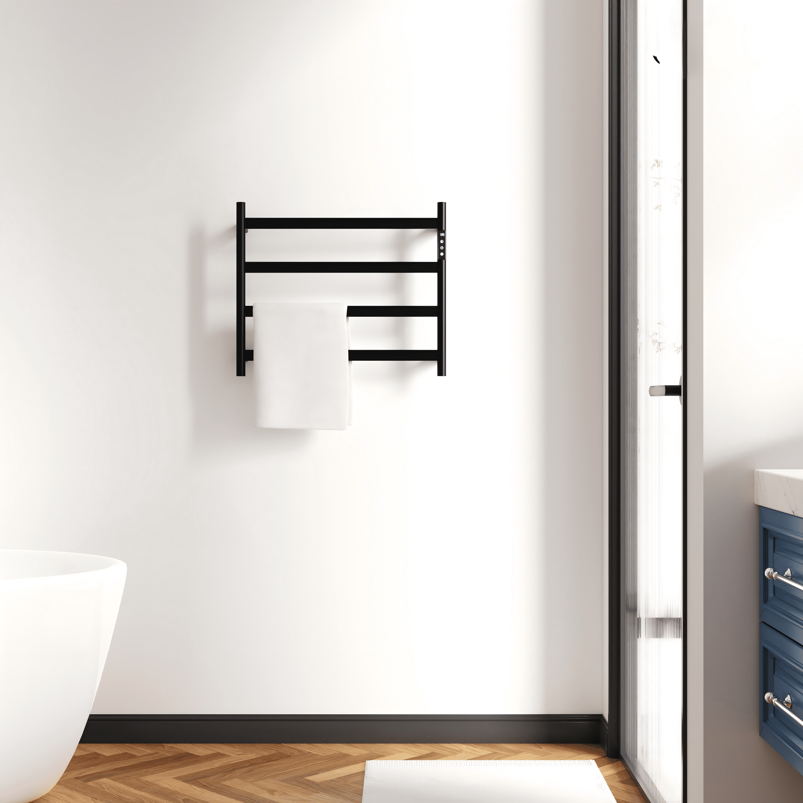 22.5" Heated Towel Rack for Bathroom,Wall Mounted with Intelligent Touch Screen Timer, 4-Bar Towel Warmer, 304 Stainless Steel Polished, Plug-in/Hard-Wired