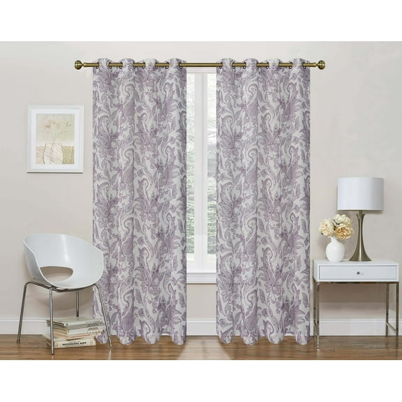Regal Home Collections Semi Sheer Shabby Chic Paisley Grommet Top Curtain Panel Pair - Lilac