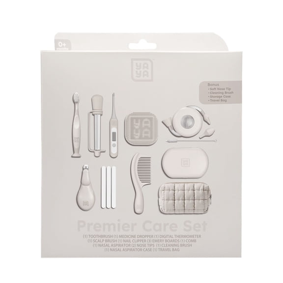 YAYA Premier Care 8-Piece Baby Grooming & Health Kit - Digital Thermometer, Nasal Aspirator, Baby Brush & Comb, Nail Clipper & Files, Scalp Brush & Medicine Dropper - Infant Care Set