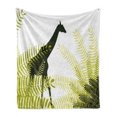thumbnail image 1 of Africa Soft Flannel Fleece Blanket, Silhouette of Giraffe Ferns National Park Terrestrial Tall Animal Print, Cozy Plush for Indoor and Outdoor Use, 50" x 70", Pale Green Dark Green, by Ambesonne, 1 of 6