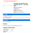 thumbnail image 2 of Intermediate Parking Brake Cable - Compatible with 1981 - 1987 Dodge W250 1982 1983 1984 1985 1986, 2 of 2
