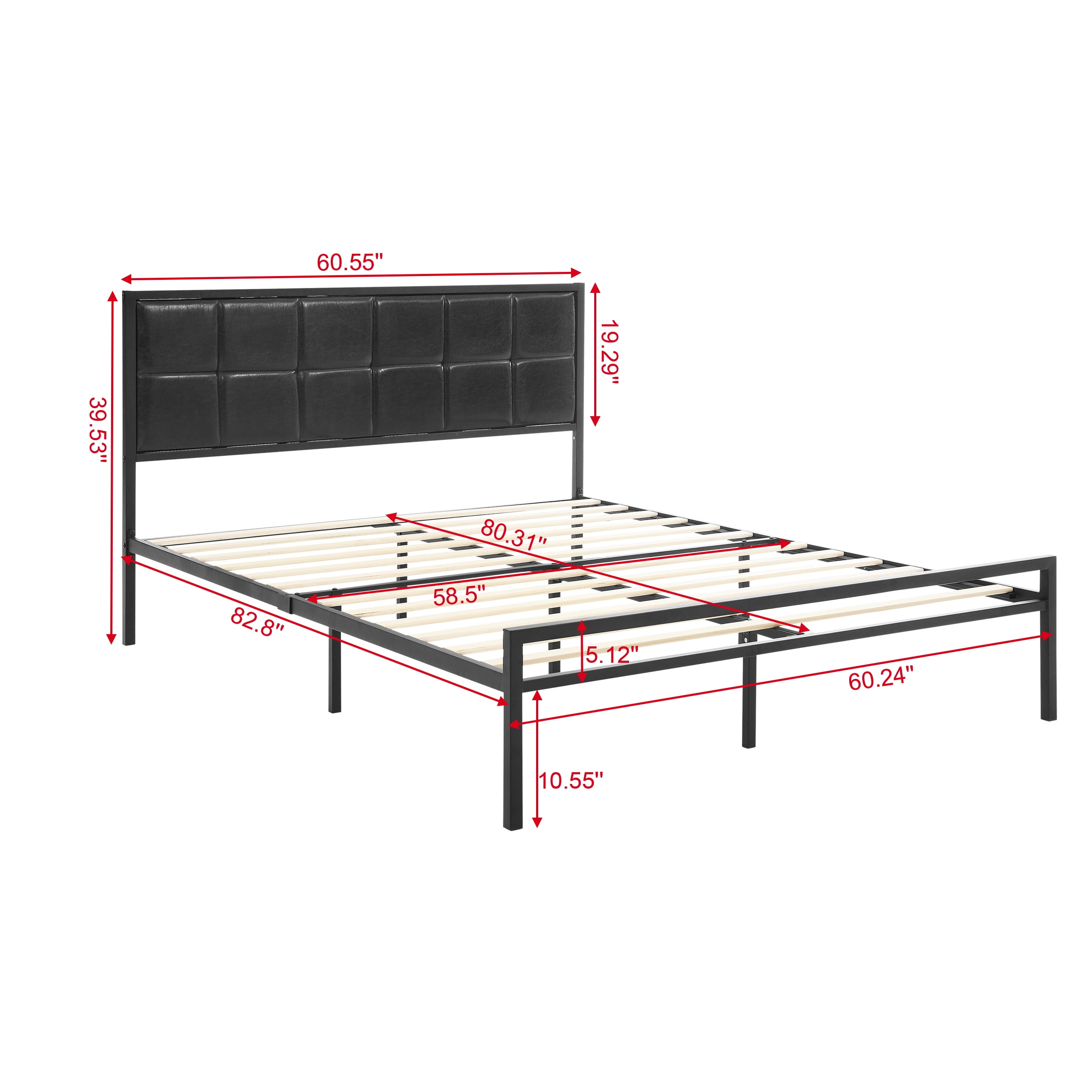 BSHTI QUEEN Size Platform Bed Frame, with Upholstered Headboard, Adjustable Headboard, Faux Leather Upholstery, and Center Support Leg, Easy Assembly Black