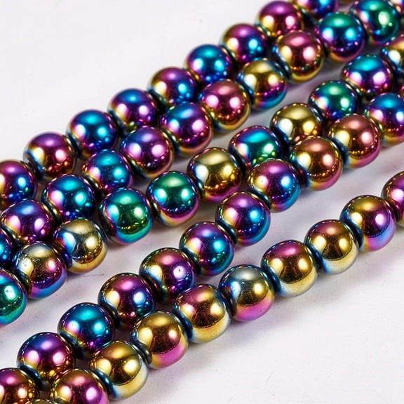Electroplate Non-Magnetic Hematite Beads Strands Round Grade AAAA Multi-color Plated 6mm Hole: 1.2mm 65pcs/strand 16 inch