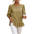 thumbnail image 2 of Neewe Womens Tops 3/4 Sleeve Shirts Plain Round Neck Loose Casual Ruffle Hem Blouses Trendy 2026, 2 of 8