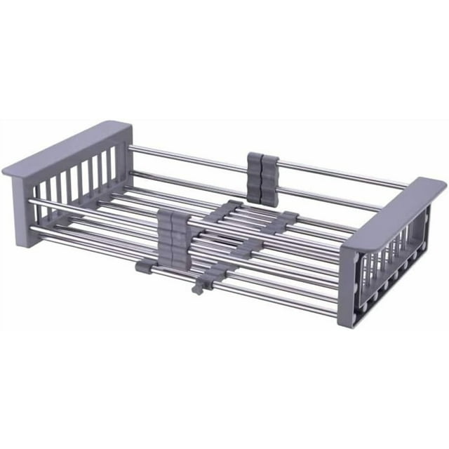 Dish Drying Rack Adjustable Stainless Steel Drainer Basket Drain Tray for Dish Vegetable Fruit .x . On Counter Dish Rack or in Sink Over Sink Kitchen Basket Dish Drying