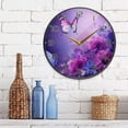 thumbnail image 4 of Coolnut Purple Flowers Butterflies Wall Clock Round Silent Non Ticking Battery Operated Accurate Arabic Numerals Design Clocks for Home Kitchen Living Room Bedroom 9.5inch Home Decor, 4 of 6