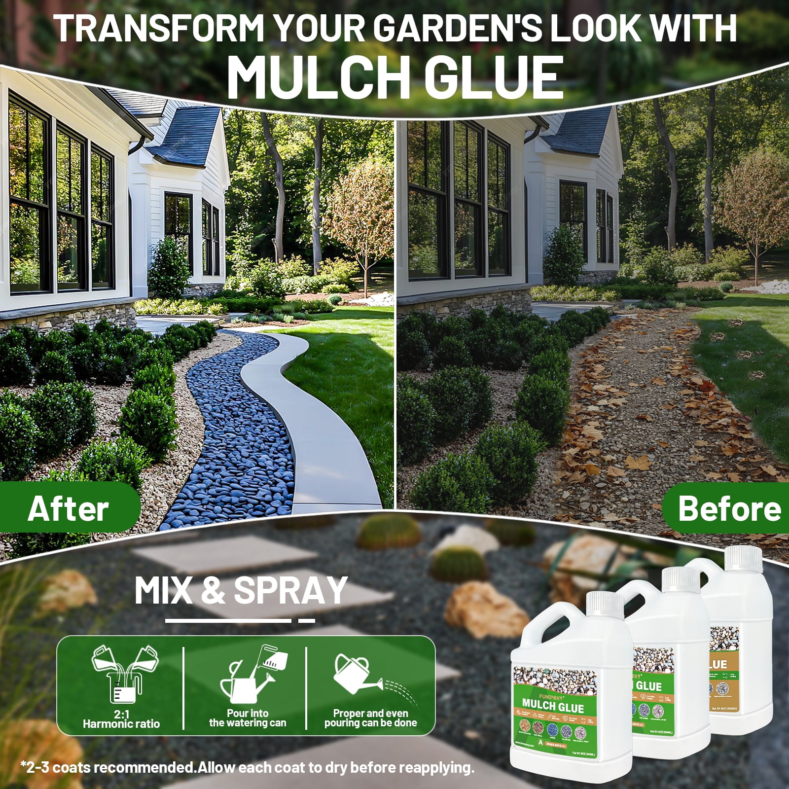 FUNEPOXY 2:1 Mixing Ratio 48oz Mulch Glue for Landscaping, Ready to Use Fast-Dry Non-Toxic, Strong Mulch Gravel Glue, Rock Glue, Mulch Glue for Garden, Mulch Glue Binder,
