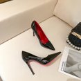 thumbnail image 1 of Zapatos de tacón con suela roja para mujer, nuevos zapatos de tacón alto finos negros con punta en pico, 8cm, 10cm, 6cm, zapatos de boda sexis poco profundos, 1 of 4