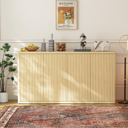 Modern Fluted Sideboard Buffet Cabinet – 68.9 Wide Credenza with 4 Doors & Adjustable Shelves – Large Storage Console for Kitchen Dining Room Living Room Entryway – Engineered Wood