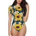 thumbnail image 1 of Balery Sunflowers Body de cuello redondo de manga corta para mujer Tops de manga corta Tops básicos-Large, 1 of 7