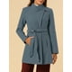 thumbnail image 5 of Abrigo largo de invierno con cinturón para mujer, clásico, de cuello alto, de manga larga, en gris azul, 5 of 8