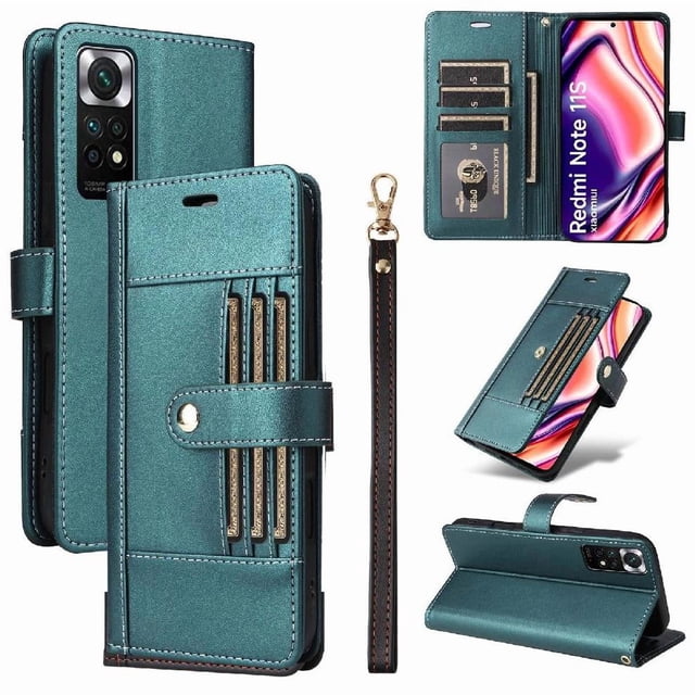 FOXDOCK Funda tipo Cartera para Xiaomi Redmi Note 11s – Cubierta de Cuero PU con Múltiples Ranuras, Bolsillo para Efectivo y Correa de Muñeca