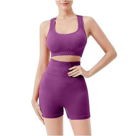 Yuzhih Workout Sets for Women 2 Piece Outfits Seamless Crop Tank Top Sports Bra High Waist Biker Shorts Yoga Sets