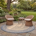 thumbnail image 3 of Safavieh Courtyard Gaus Oriental Indoor/Outdoor Area Rug, Natural/Blue, 5'3" x 5'3" Round, 3 of 12