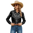 thumbnail image 2 of Western Cowgirl Shirts for Women Button Down Shirts Floral Print Spring Country Party Long Sleeve Tops Black S, 2 of 5