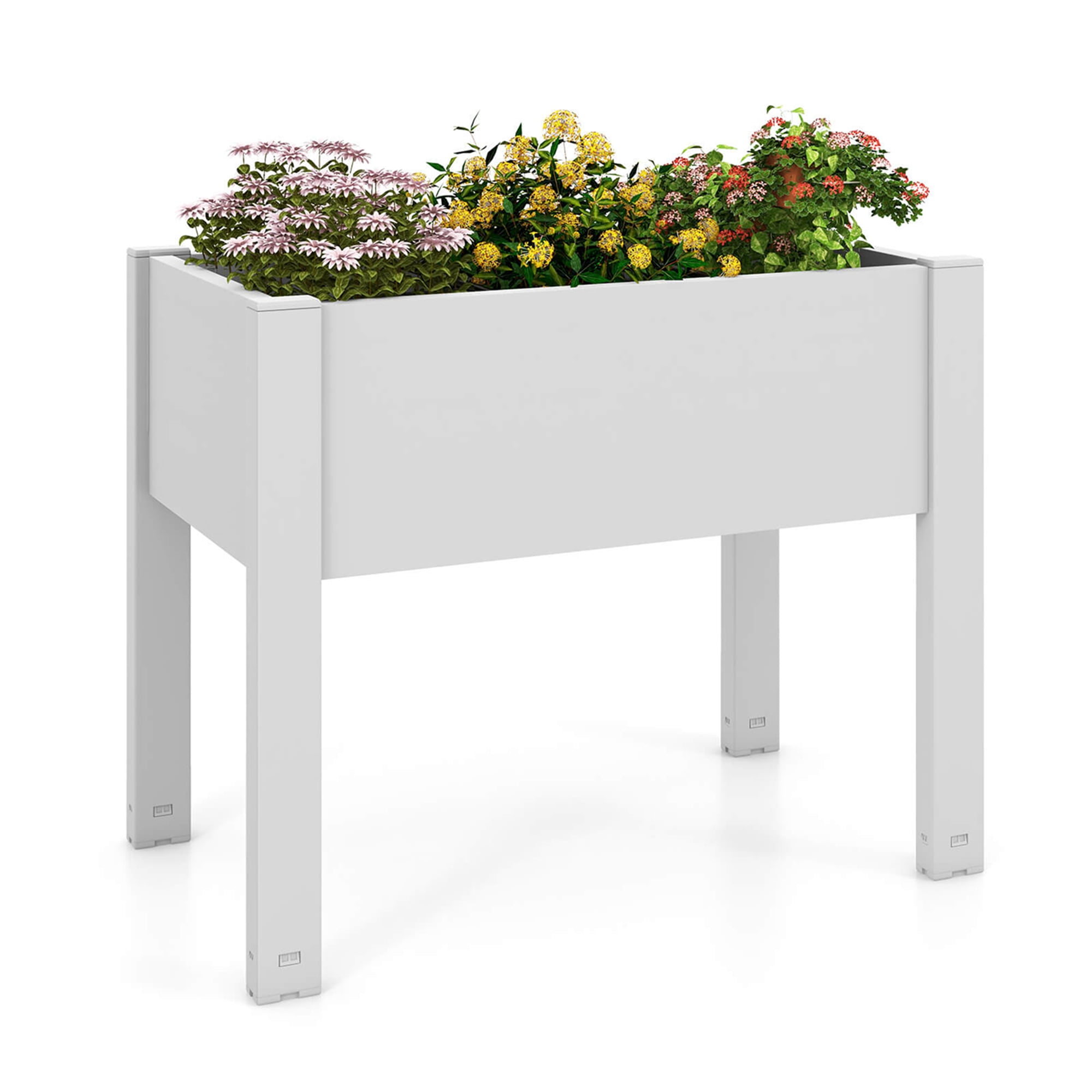 Costway Raised Garden Bed with Water Level Indicator Drainage Hole for Vegetables Outdoor Greyish-white
