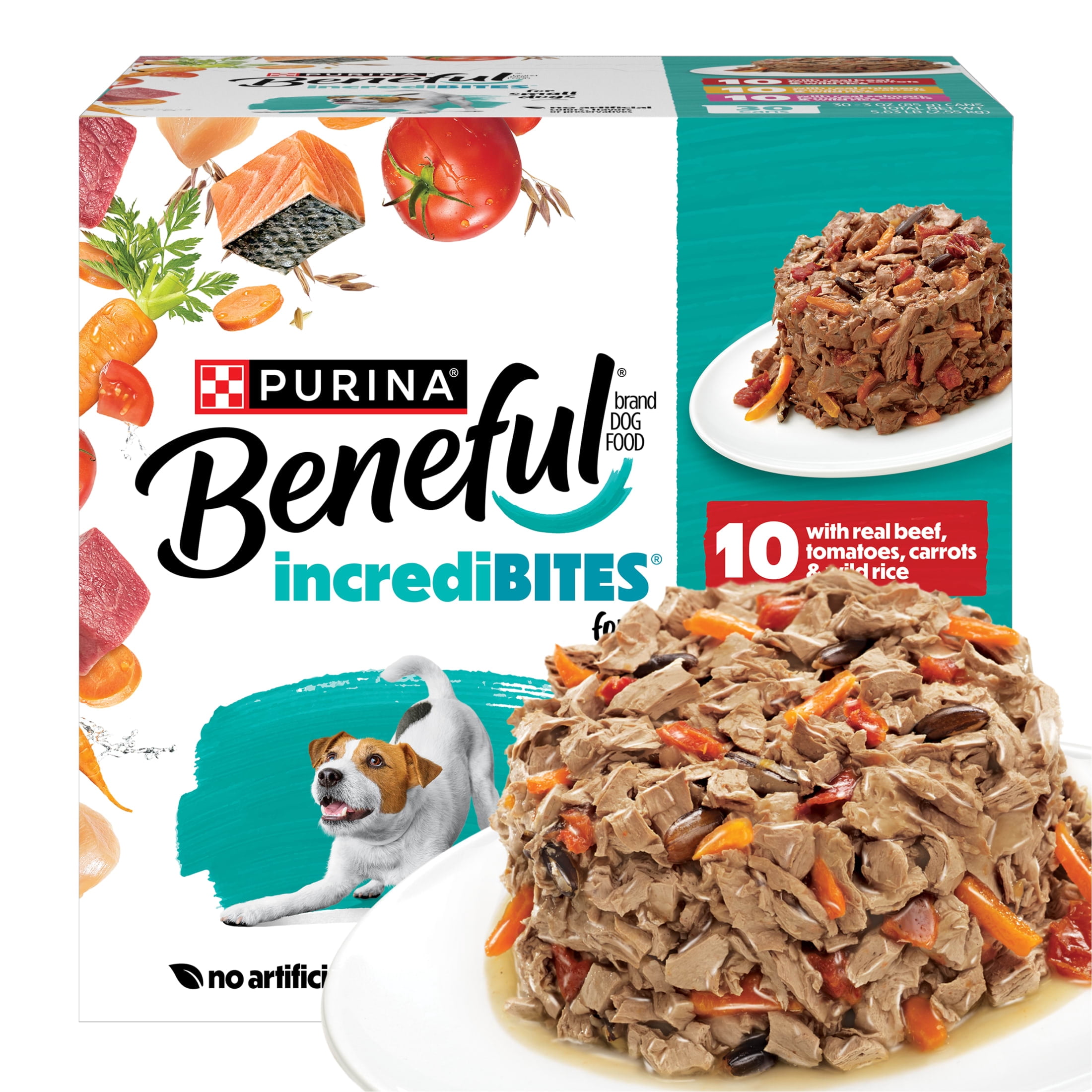 (3 pack) Purina Beneful Small Breed Wet Dog Food Variety Pack, IncrediBites With Real Beef, Chicken and Salmon, 3 oz, 30 Pack