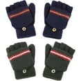 thumbnail image 2 of 2 Pairs Kids Winter Knit Fingerless Gloves With Mitten Cover - Convertible Flip Top Mittens Stretchy Warm Gloves For 4-8yrs Boys Girls, 2 of 5