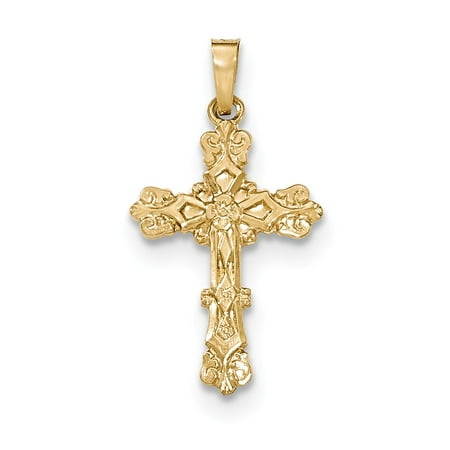 14k Yellow Gold Polished Budded Cross Pendant