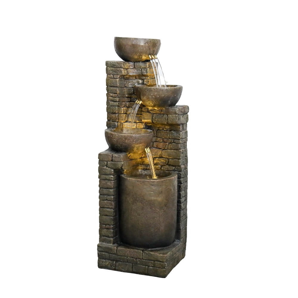 38.2" Outdoor Water Fountain with LED Lights - 4-Tier Cascading Waterfall Fountain for Garden and Yard Decor