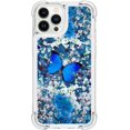 thumbnail image 2 of Slim Fit Phone Case for iPhone 14 Pro (Not 14 Pro Max),Crystal Bling Quicksand Effect TPU Bumper Case with Four Corners Drop Protection Cover for iPhone 14 Pro (6.1),YBDT Blue Butterfly, 2 of 12