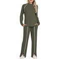 thumbnail image 4 of AHTJRT Women's Tracksuits Striped Crewneck Long Sleeve Tops Drawstrings Side Slit Pants 2 Pieces Athletic Sets Casual Fall Spring Sweatsuits Green XXL, 4 of 7