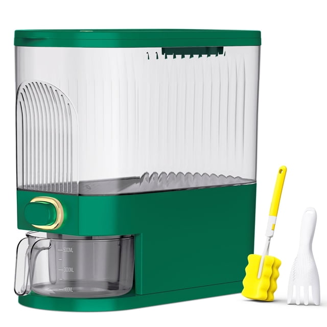 Dispensador de arroz VendotBi de 5 kg a 6 kg de capacidad con vaso medidor, color verde